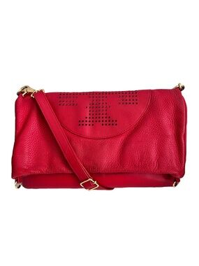 Tory Burch Red Leather ‘Kipp Foldover’ Convertible Messenger Crossbody Clutch